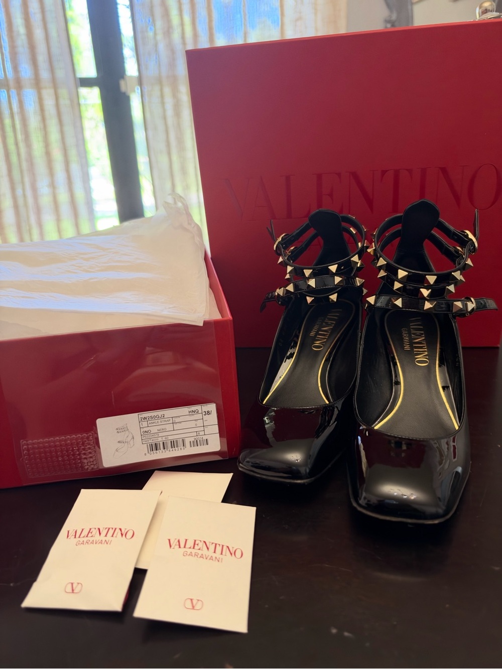 Valentino Black Patent Rockstud Triple-Ankle Strap Pumps